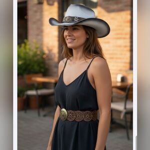 Western Cowboy Hat and Boho Concho Belt Lot of 2